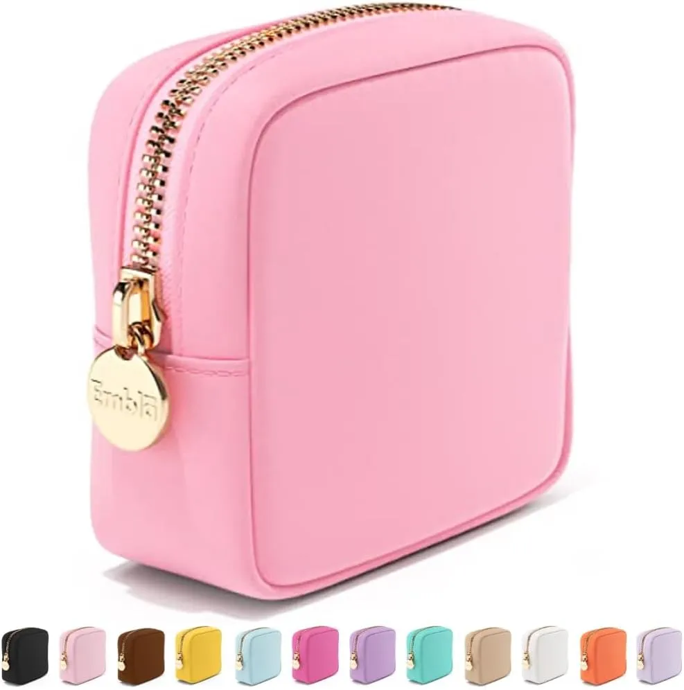 Embla Makeup Bag Travel Cosmetics Pouch and Toiletry Bag, Nylon Zipper Pouch Purse, Cute Make Up Organizer Storage Tote for Women Girls, Travel Skincare Case, Small Makeup Bags, Flamingo Pink