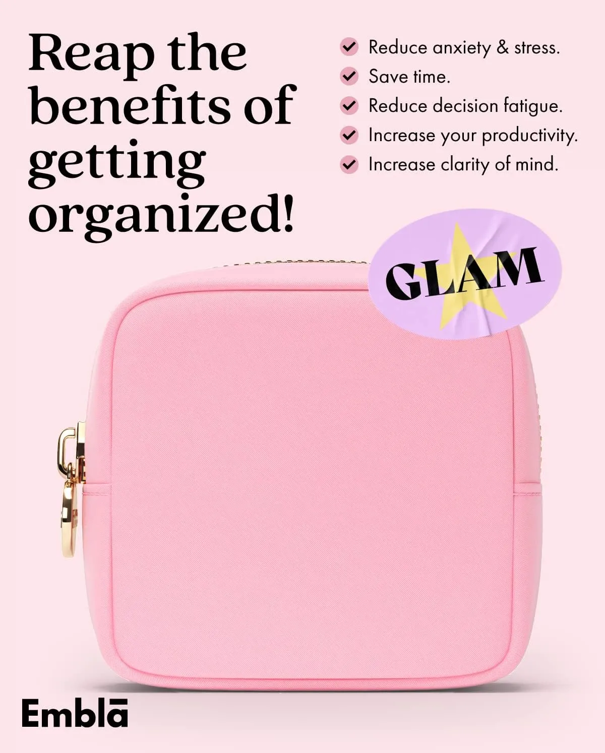 Embla Makeup Bag Travel Cosmetics Pouch and Toiletry Bag, Nylon Zipper Pouch Purse, Cute Make Up Organizer Storage Tote for Women Girls, Travel Skincare Case, Small Makeup Bags, Flamingo Pink