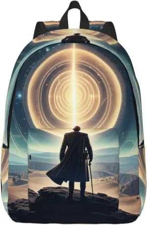 Enigmatic Echoes Print Backpack for Women Men Canvas Lightweight Work Bag for Travel Casual with Side Pocket