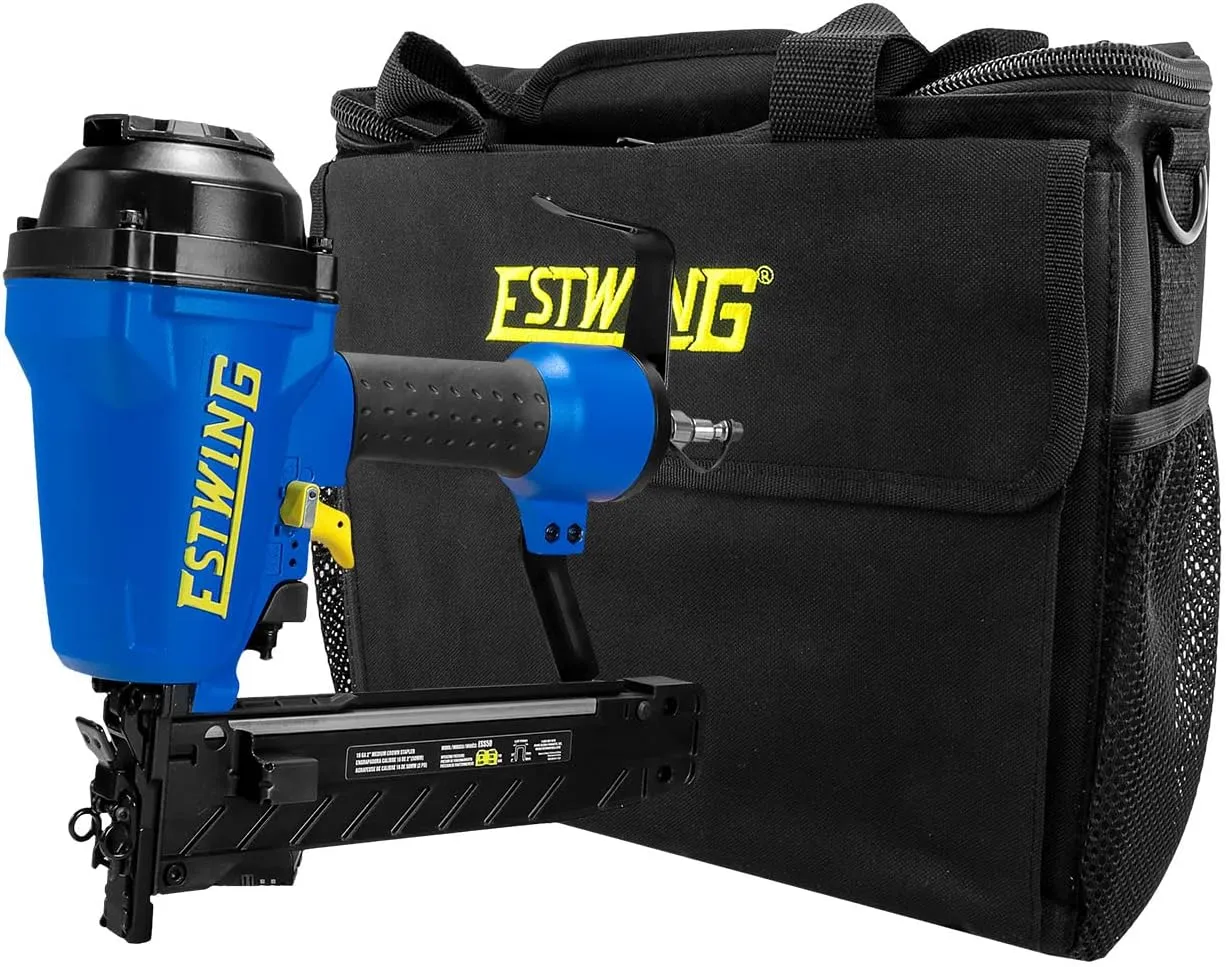 Estwing ESS50 Pneumatic 16-Gauge 2" Medium Crown Construction Stapler with Adjustable Metal Belt Hook, 1/4" NPT Industrial Swivel Fitting, and Bag