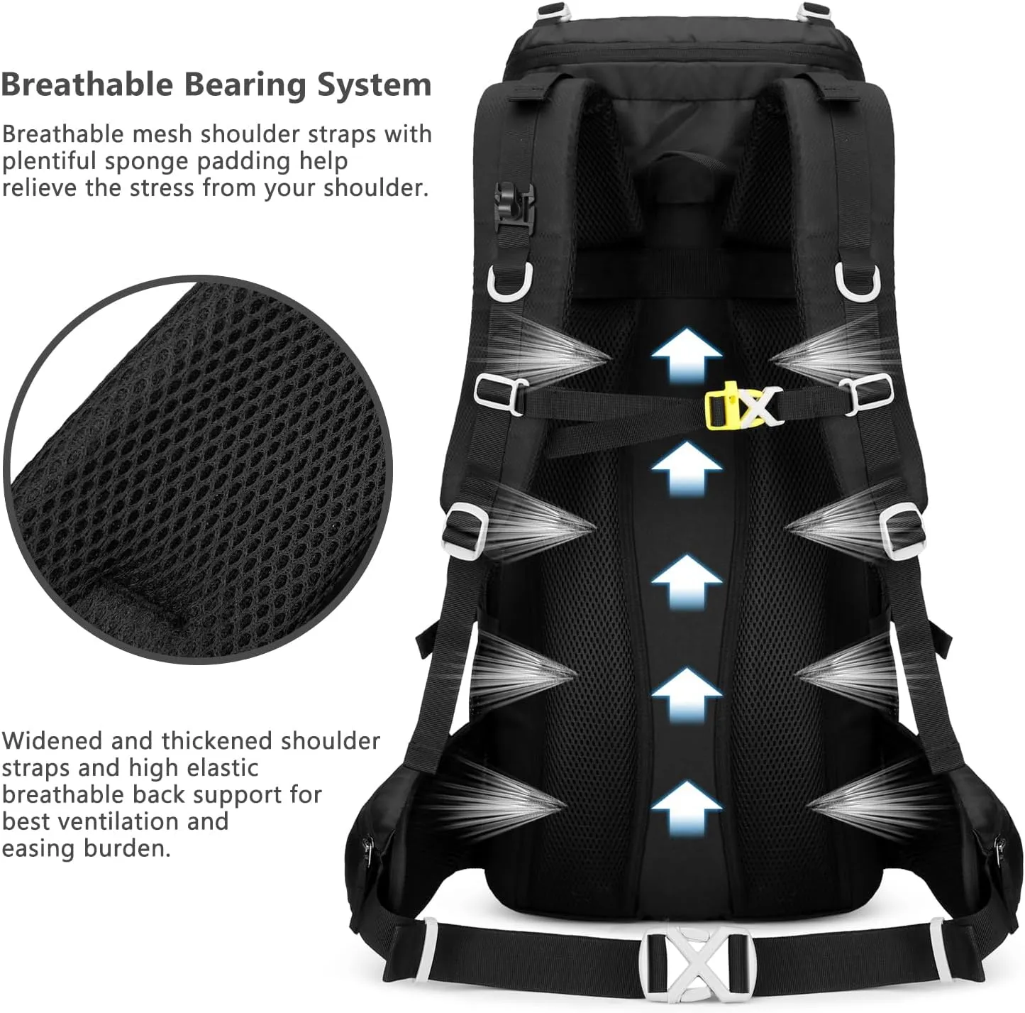 Esup 60L Hiking Backpack Men Camping Backpack with rain cover Lightweight Backpacking Backpack Travel Backpack (Black)