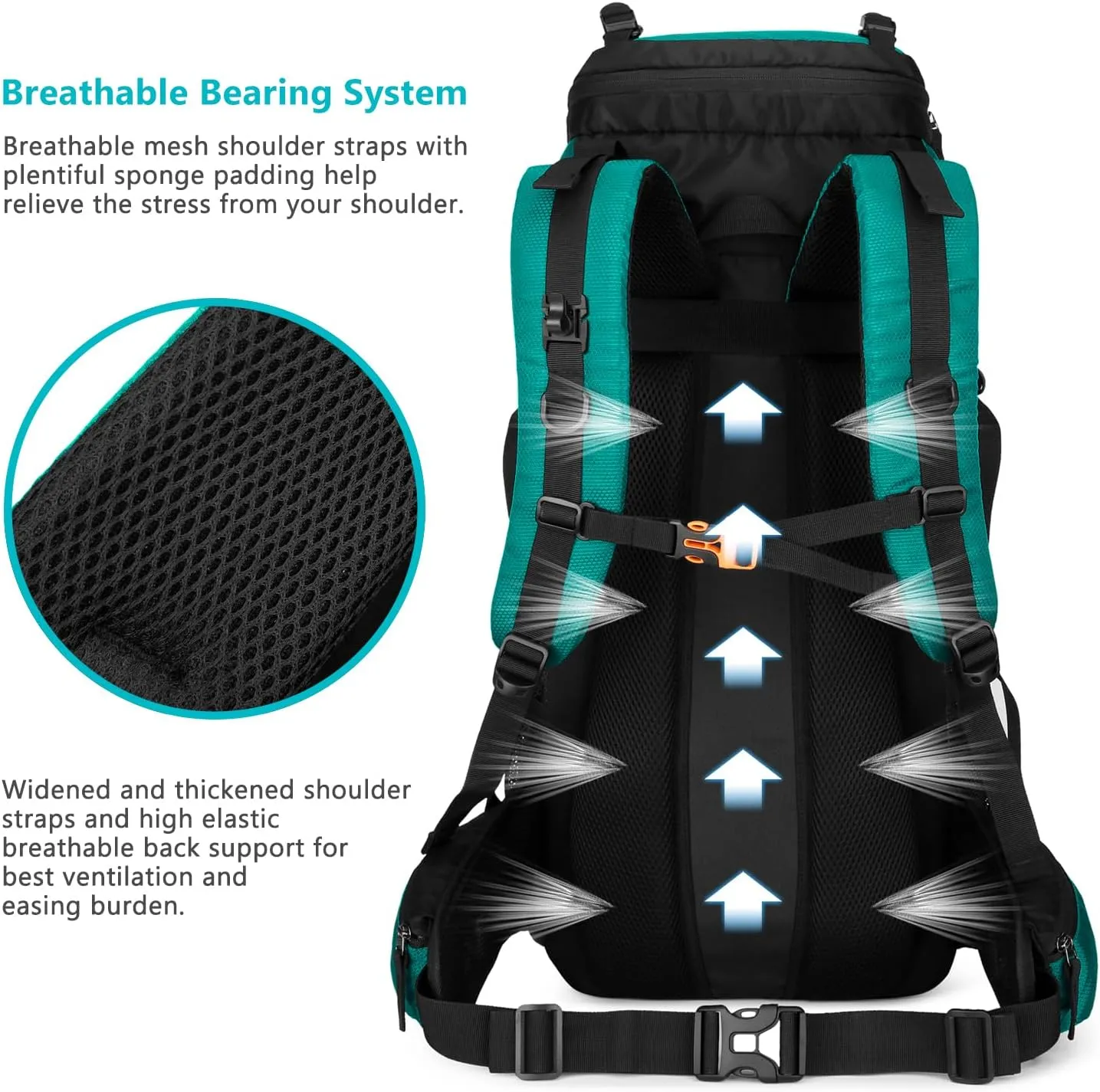 Esup 60L Hiking Backpack Men Camping Backpack with rain cover Lightweight Backpacking Backpack Travel Backpack (Lake Blue)