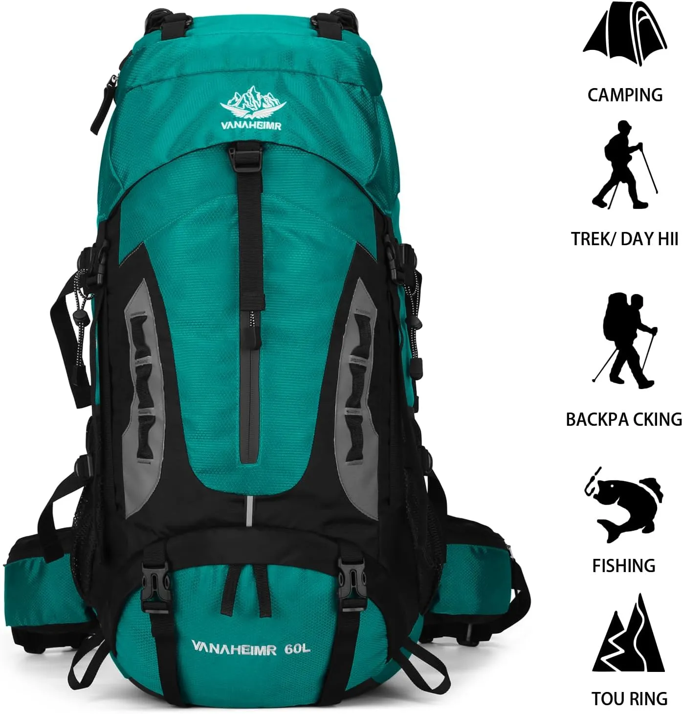 Esup 60L Hiking Backpack Men Camping Backpack with rain cover Lightweight Backpacking Backpack Travel Backpack (Lake Blue)