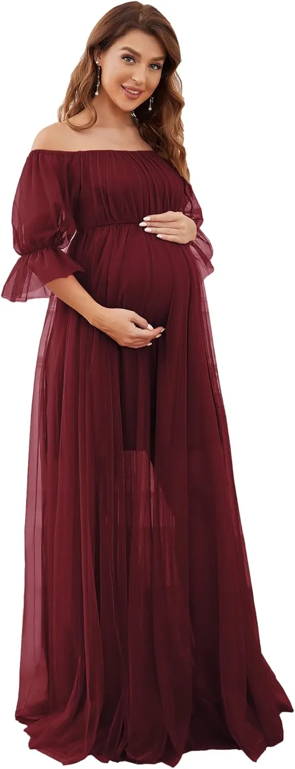 Ever-Pretty Women's Off-Shoulder A-line Tulle Maternity Dress for Baby Shower 20862