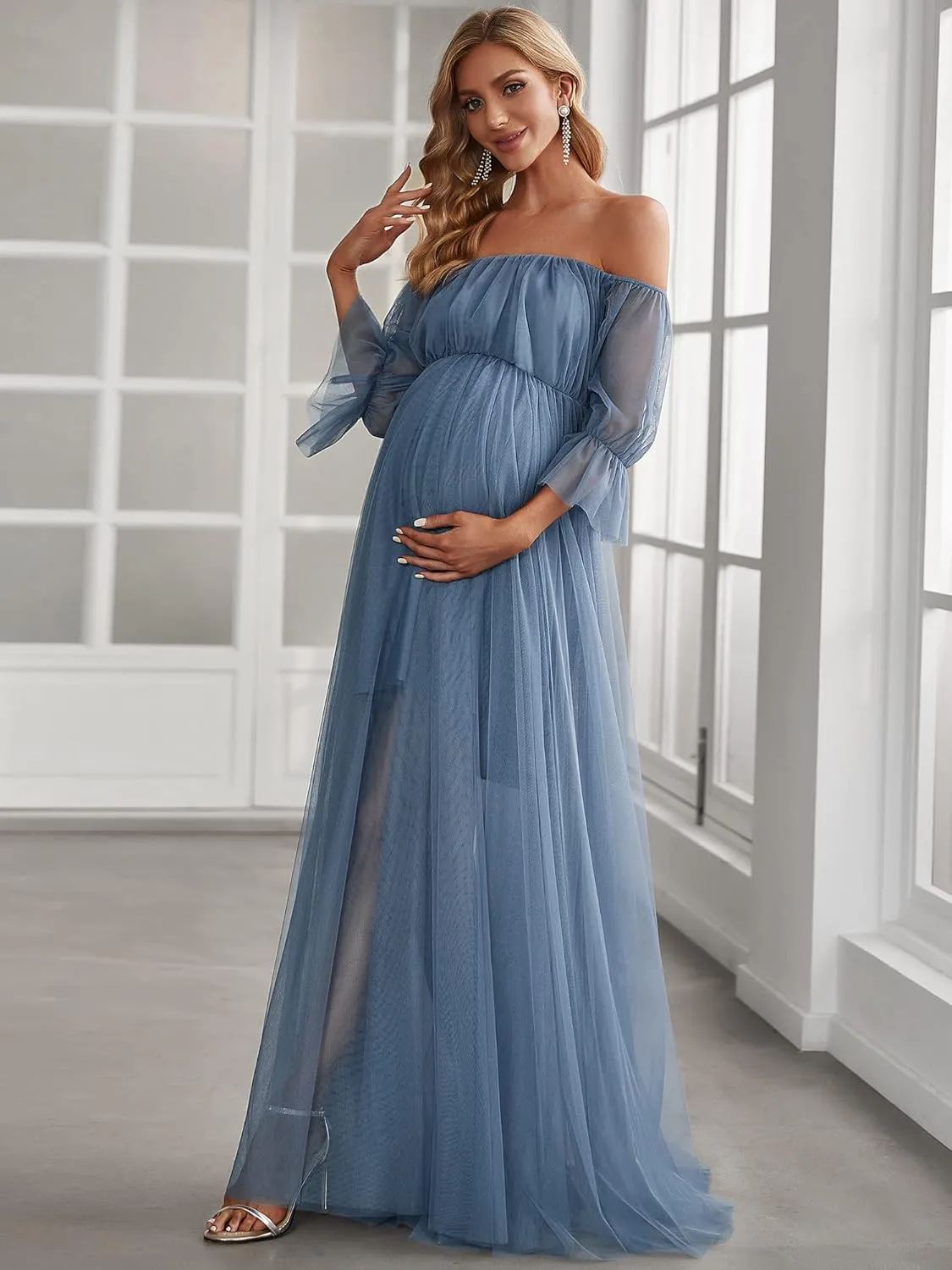 Ever-Pretty Women's Off-Shoulder A-line Tulle Maternity Dress for Baby Shower 20862