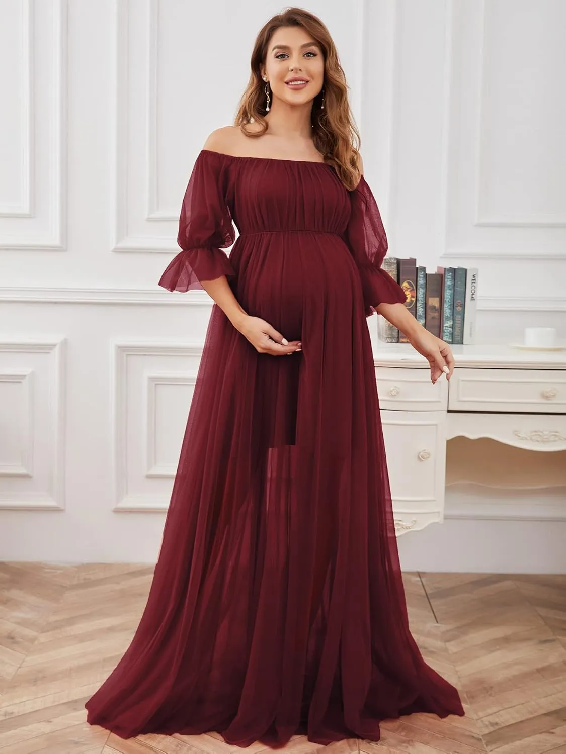 Ever-Pretty Women's Off-Shoulder A-line Tulle Maternity Dress for Baby Shower 20862