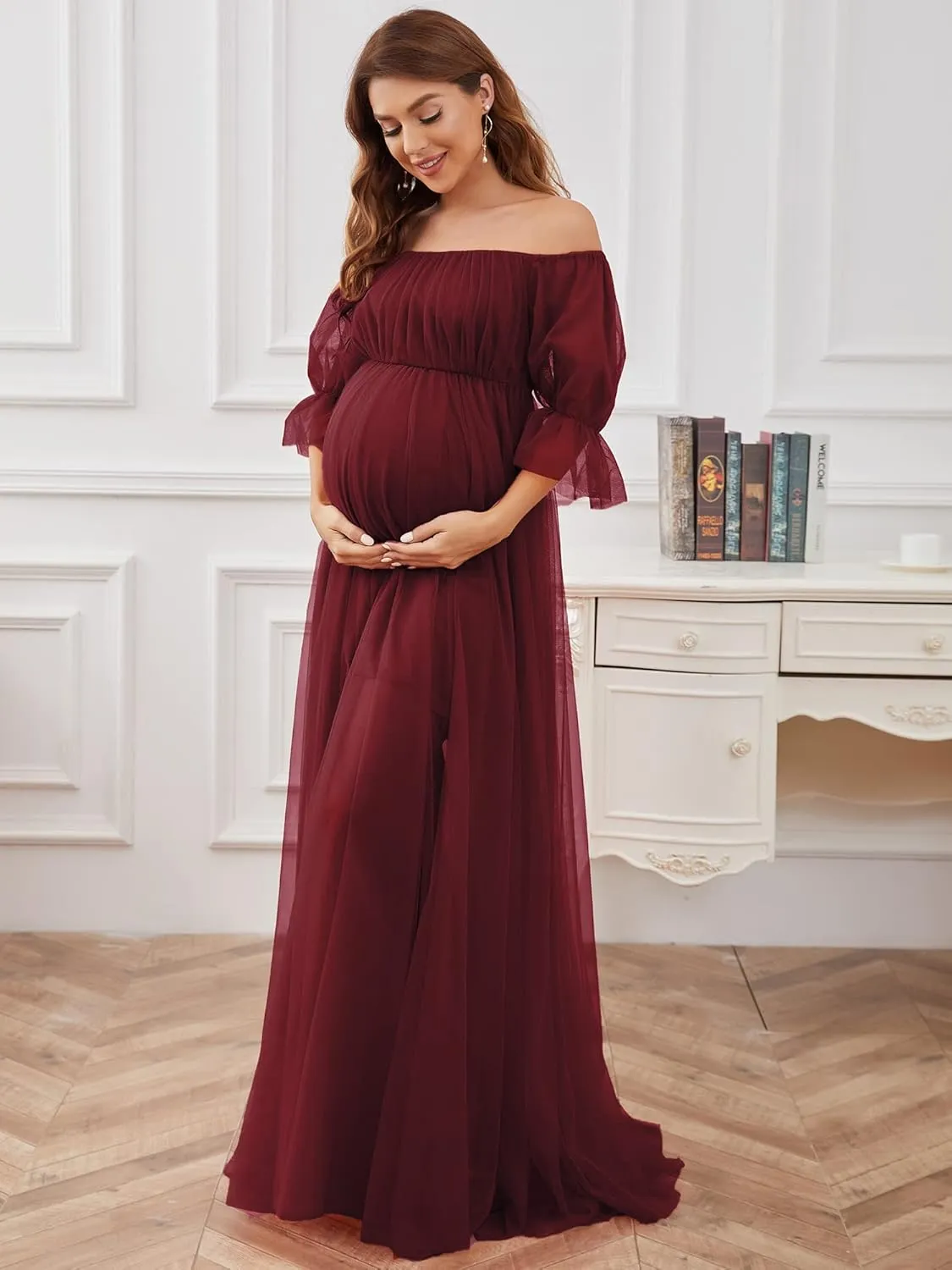 Ever-Pretty Women's Off-Shoulder A-line Tulle Maternity Dress for Baby Shower 20862