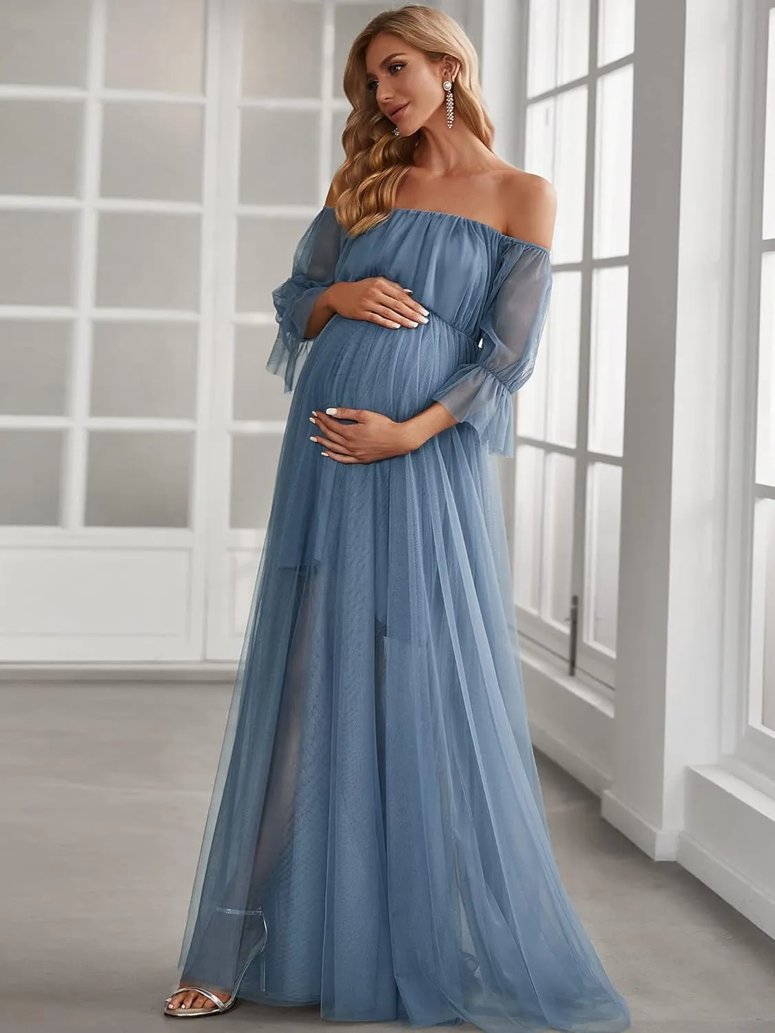 Ever-Pretty Women's Off-Shoulder A-line Tulle Maternity Dress for Baby Shower 20862