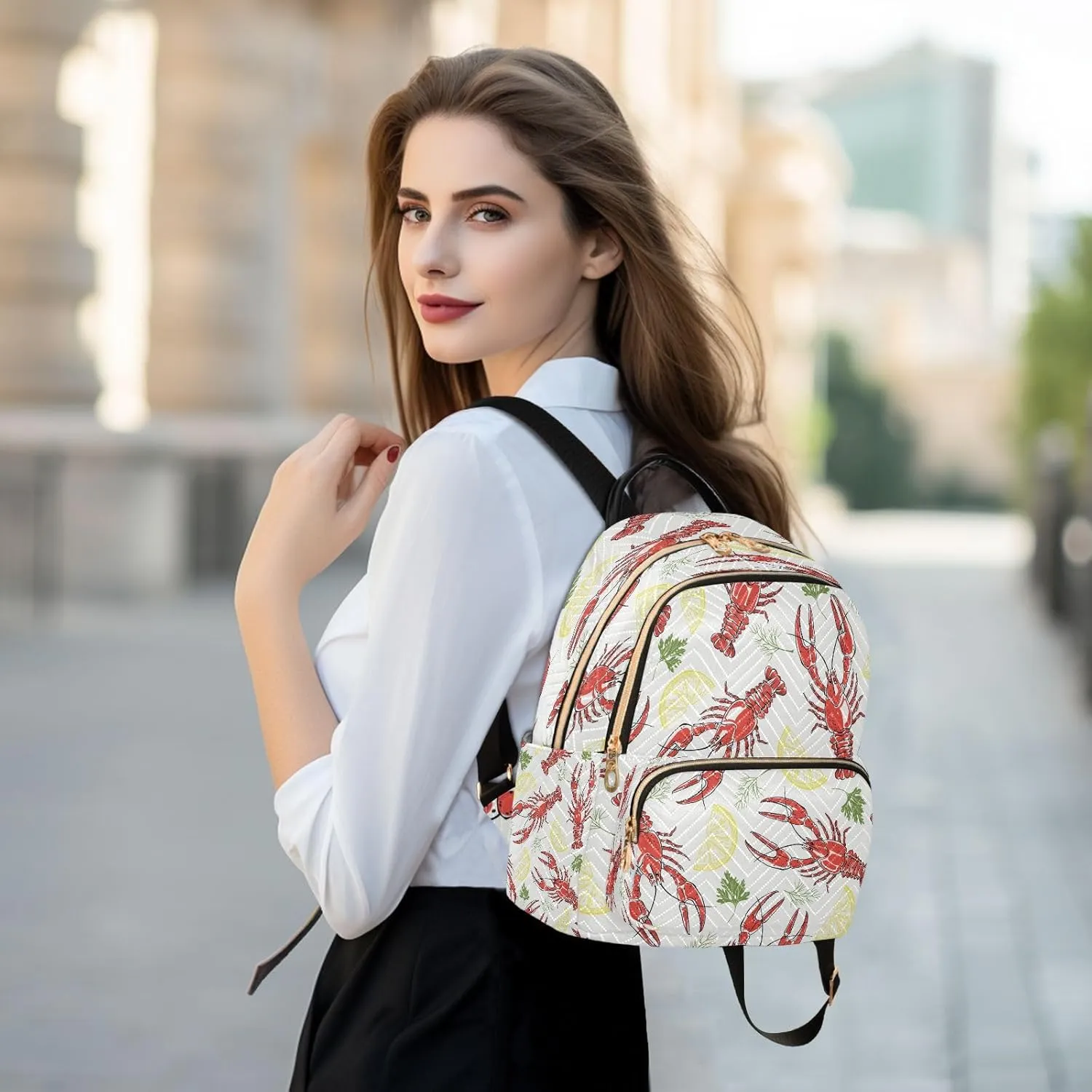 Exnundod Backpack Purse for Women Crayfish Parsley Dill Lemon Slices, Mini Fashion Backpack Lightweight Casual Daypack Shoulder Bag Travel Backpack, Small