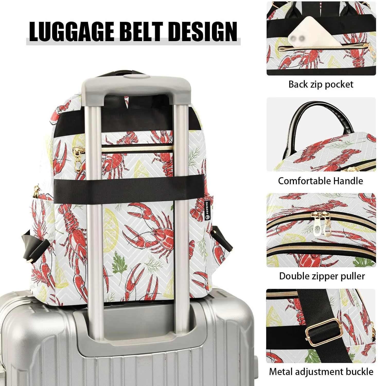 Exnundod Backpack Purse for Women Crayfish Parsley Dill Lemon Slices, Mini Fashion Backpack Lightweight Casual Daypack Shoulder Bag Travel Backpack, Small