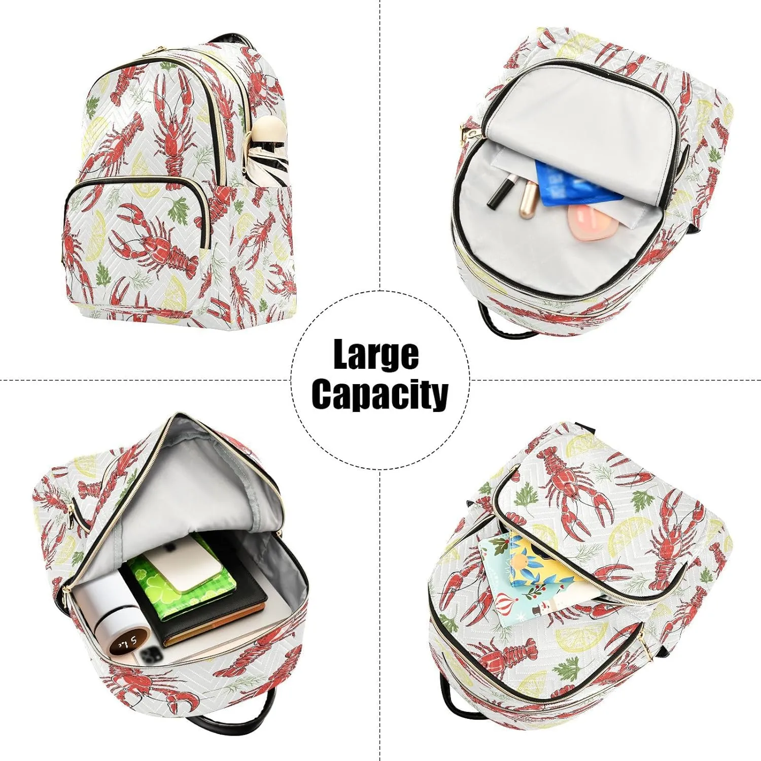 Exnundod Backpack Purse for Women Crayfish Parsley Dill Lemon Slices, Mini Fashion Backpack Lightweight Casual Daypack Shoulder Bag Travel Backpack, Small