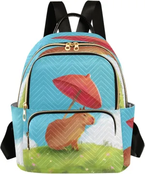 Exnundod Backpack Purse for Women Hillside Capybara Umbrella, Mini Fashion Backpack Cute Lightweight Casual Daypack Shoulder Bag Travel Backpack, Medium