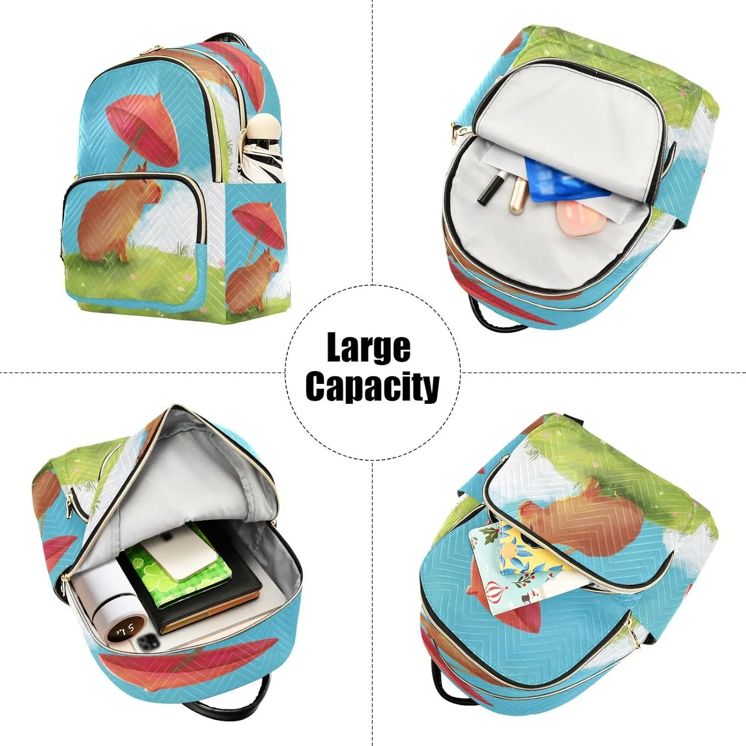 Exnundod Backpack Purse for Women Hillside Capybara Umbrella, Mini Fashion Backpack Cute Lightweight Casual Daypack Shoulder Bag Travel Backpack, Medium