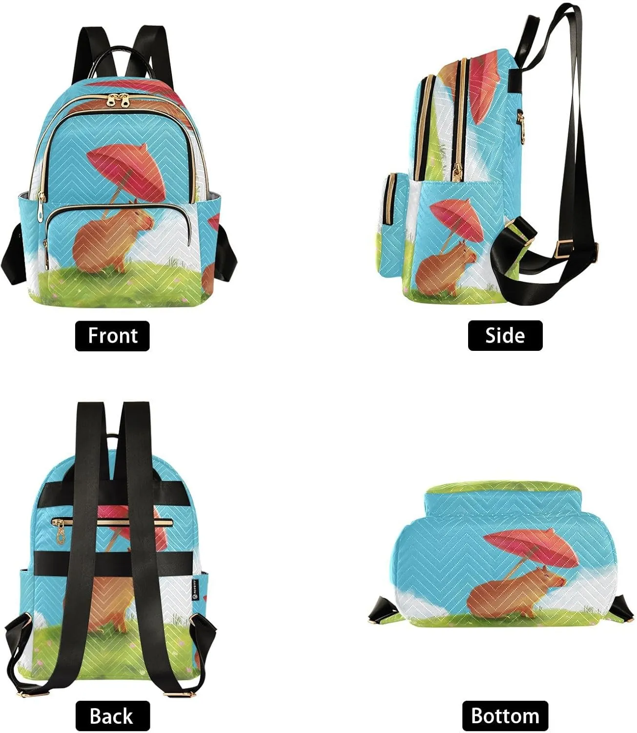 Exnundod Backpack Purse for Women Hillside Capybara Umbrella, Mini Fashion Backpack Cute Lightweight Casual Daypack Shoulder Bag Travel Backpack, Medium