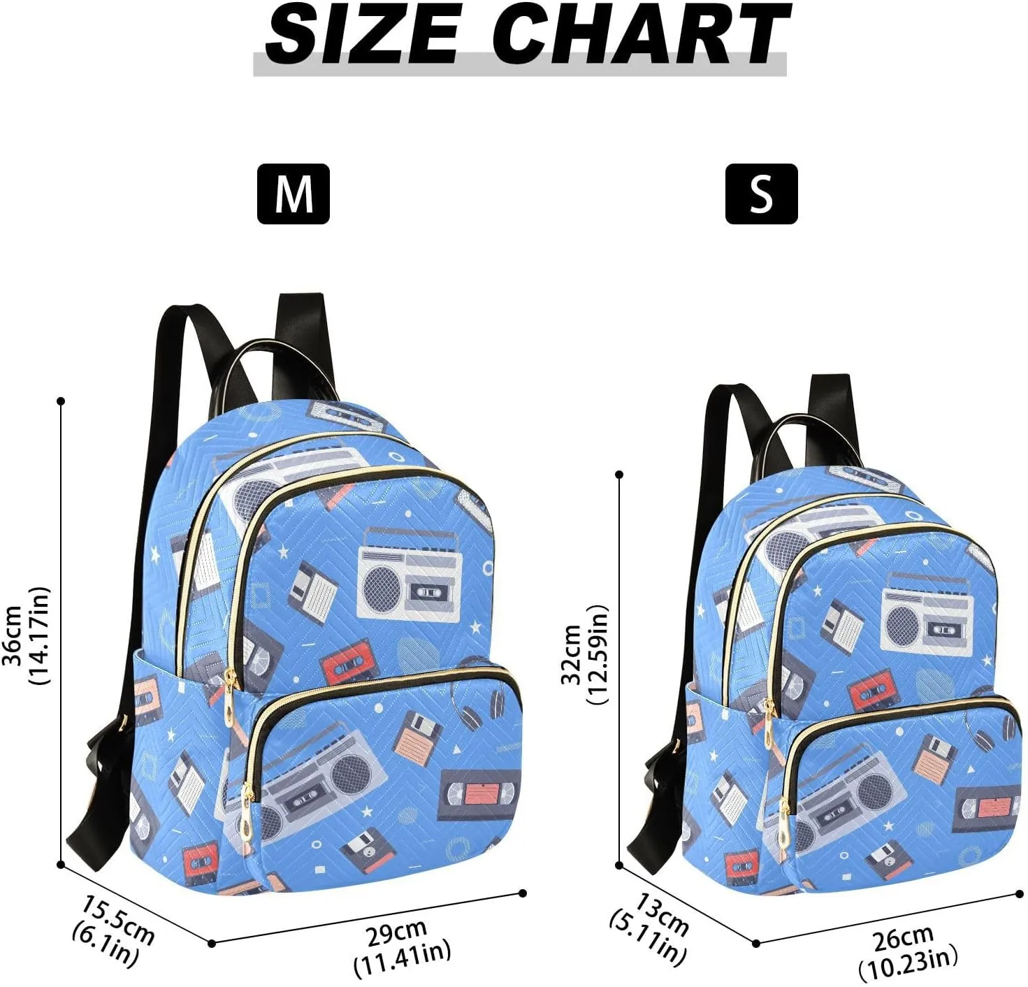 Exnundod Backpack Purse for Women Retro Tape Recorder, Mini Fashion Backpack Music Cassettes Lightweight Casual Daypack Shoulder Bag Travel Backpack, Small
