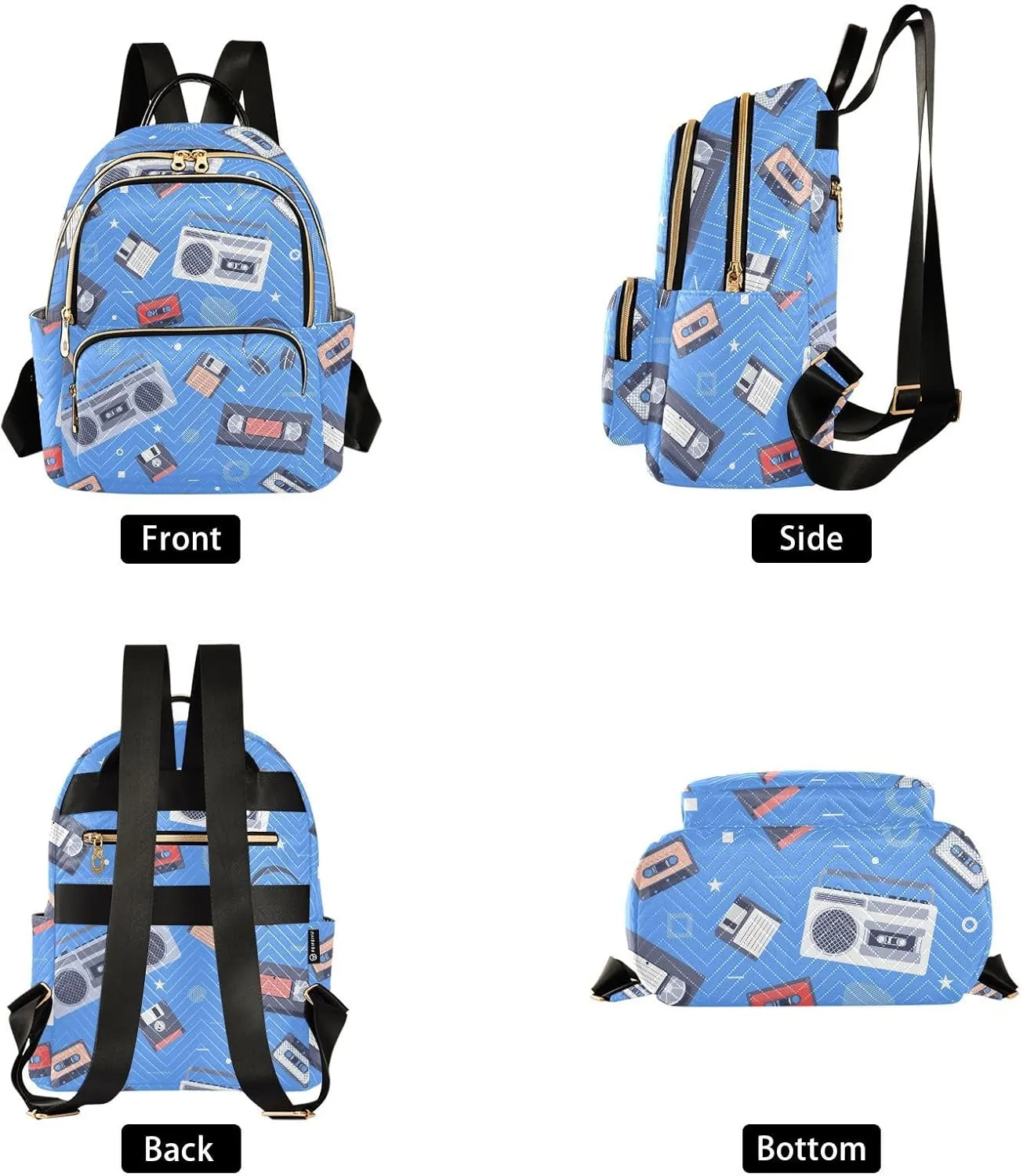 Exnundod Backpack Purse for Women Retro Tape Recorder, Mini Fashion Backpack Music Cassettes Lightweight Casual Daypack Shoulder Bag Travel Backpack, Small