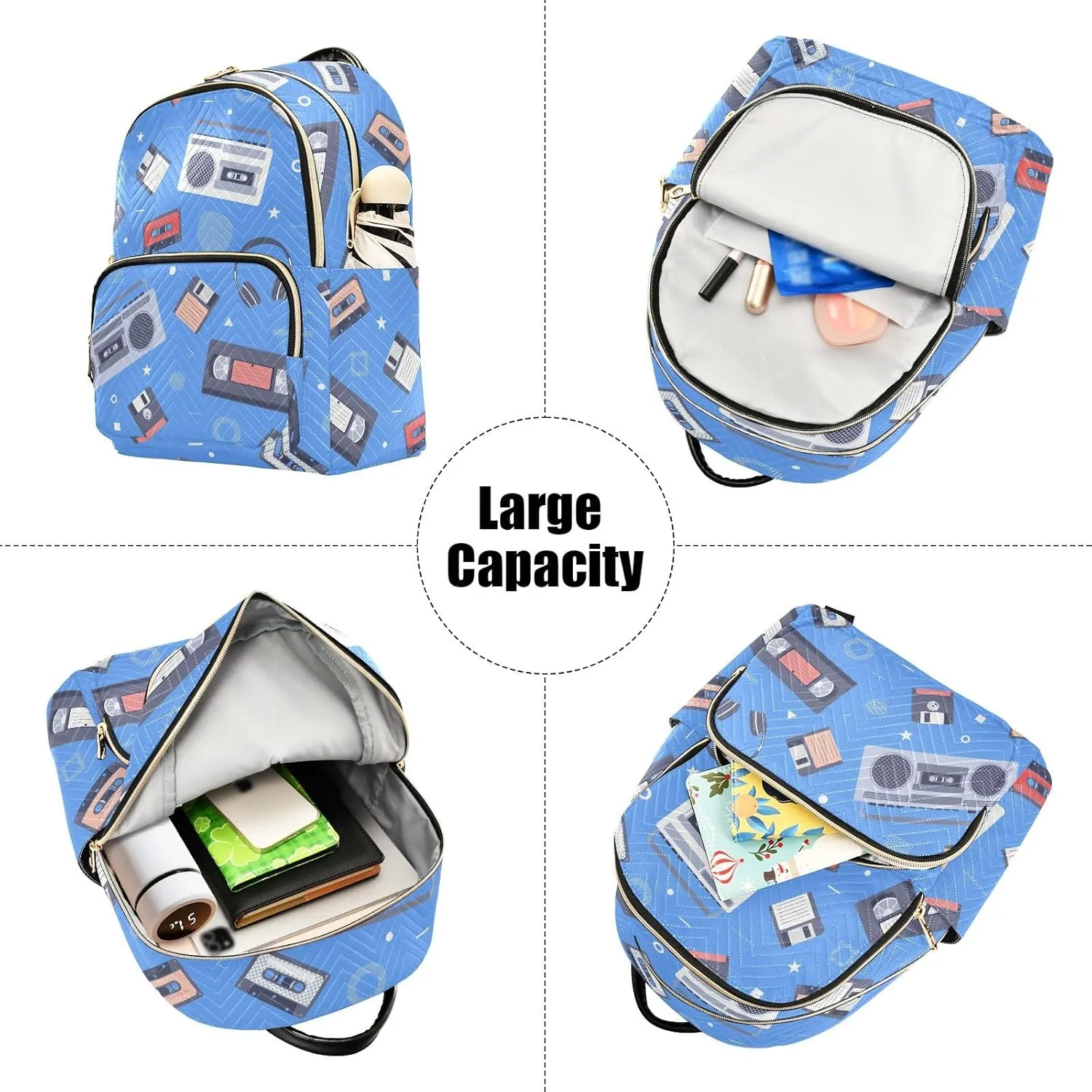 Exnundod Backpack Purse for Women Retro Tape Recorder, Mini Fashion Backpack Music Cassettes Lightweight Casual Daypack Shoulder Bag Travel Backpack, Small