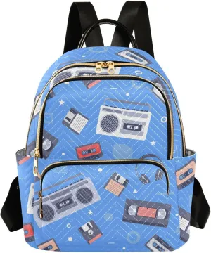 Exnundod Backpack Purse for Women Retro Tape Recorder, Mini Fashion Backpack Music Cassettes Lightweight Casual Daypack Shoulder Bag Travel Backpack, Small