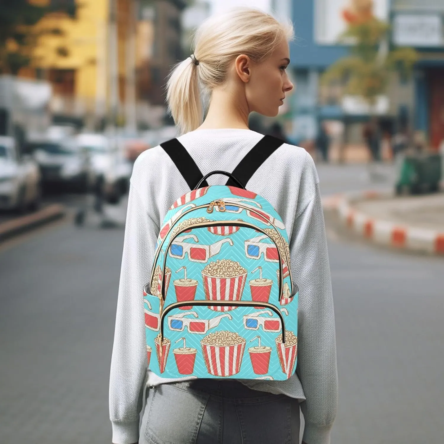 Exnundod Backpack Purse for Women Sketch Cinema Set, Mini Fashion Backpack Vintage Lightweight Casual Daypack Shoulder Bag Travel Backpack, Small