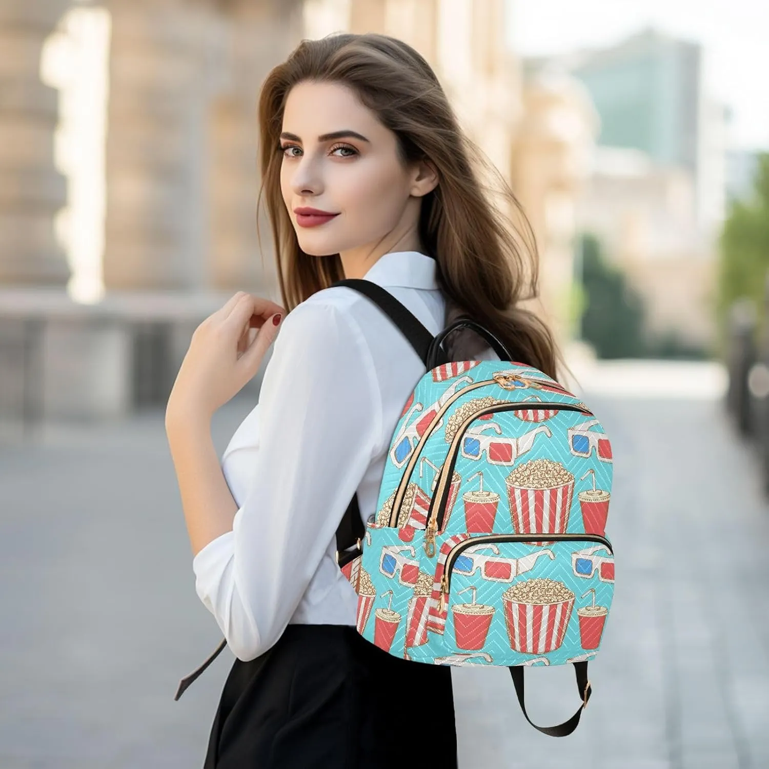 Exnundod Backpack Purse for Women Sketch Cinema Set, Mini Fashion Backpack Vintage Lightweight Casual Daypack Shoulder Bag Travel Backpack, Small