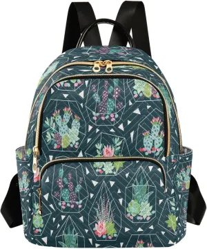Exnundod Backpack Purse for Women Succulent Plant Cactus Pattern Mini Backpack Casual Backpack Print Travel Daypack,Medium