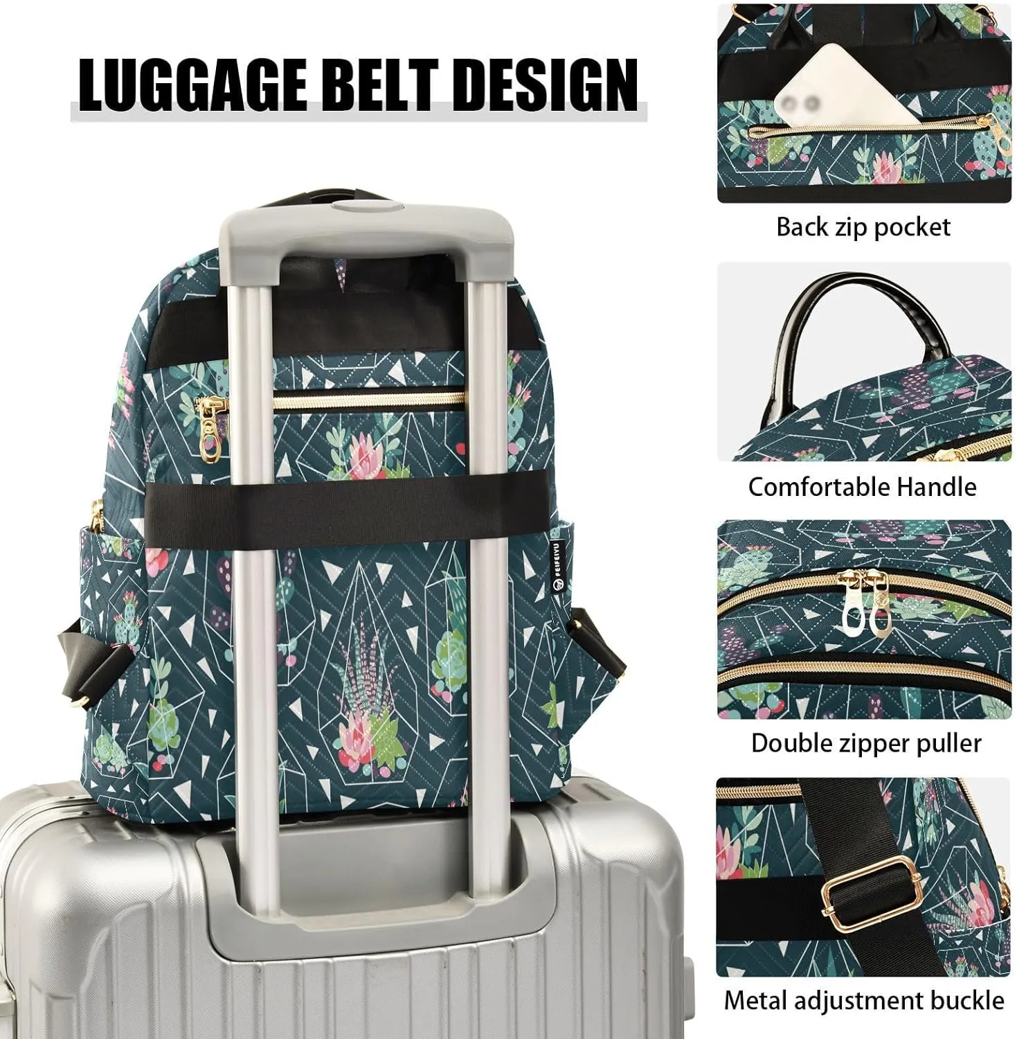 Exnundod Backpack Purse for Women Succulent Plant Cactus Pattern Mini Backpack Casual Backpack Print Travel Daypack,Medium