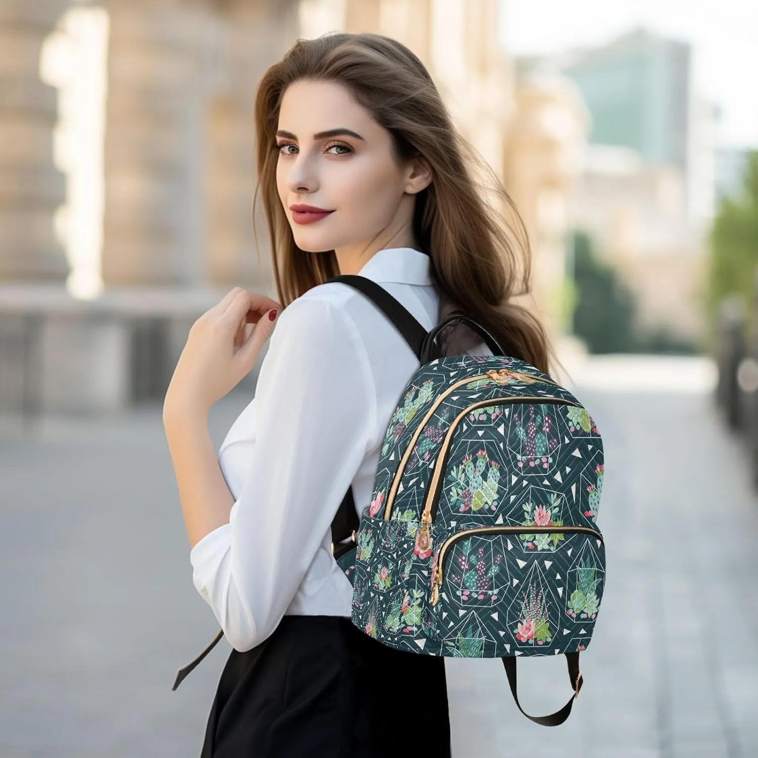 Exnundod Backpack Purse for Women Succulent Plant Cactus Pattern Mini Backpack Casual Backpack Print Travel Daypack,Medium