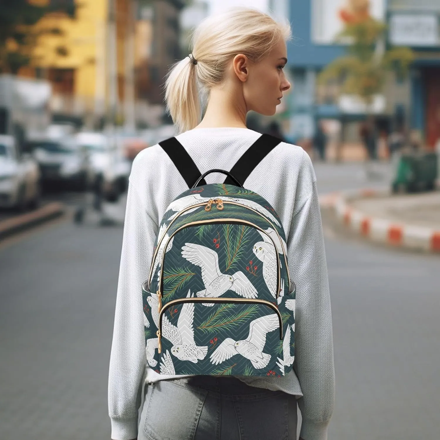 Exnundod Backpack Purse for Women White Owls Spruce Branches Travel Backpack Lightweight Daypack,