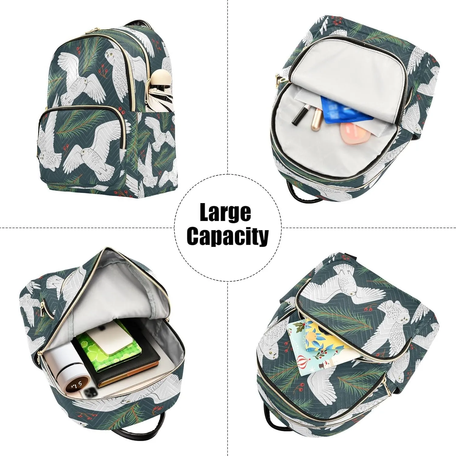 Exnundod Backpack Purse for Women White Owls Spruce Branches Travel Backpack Lightweight Daypack,