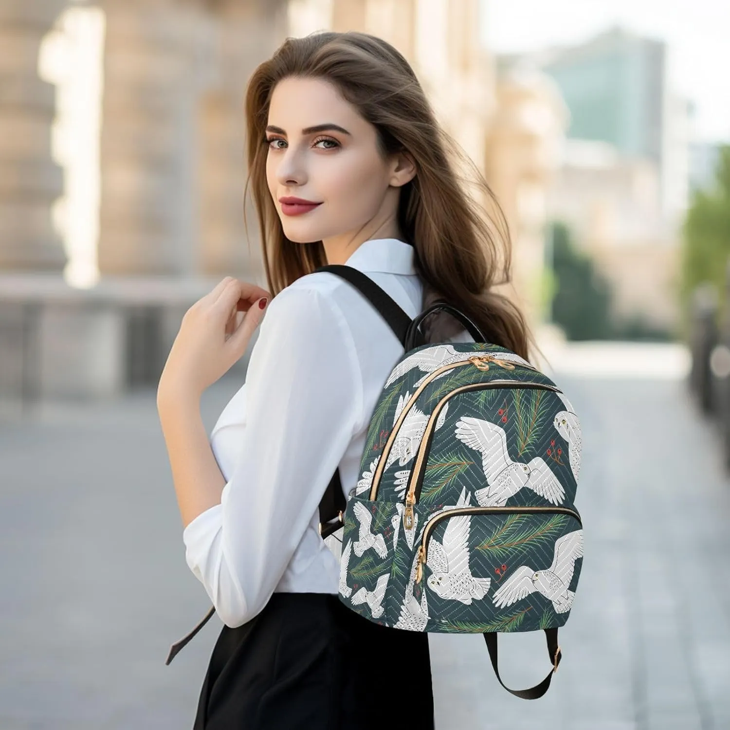 Exnundod Backpack Purse for Women White Owls Spruce Branches Travel Backpack Lightweight Daypack,