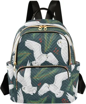 Exnundod Backpack Purse for Women White Owls Spruce Branches Travel Backpack Lightweight Daypack,