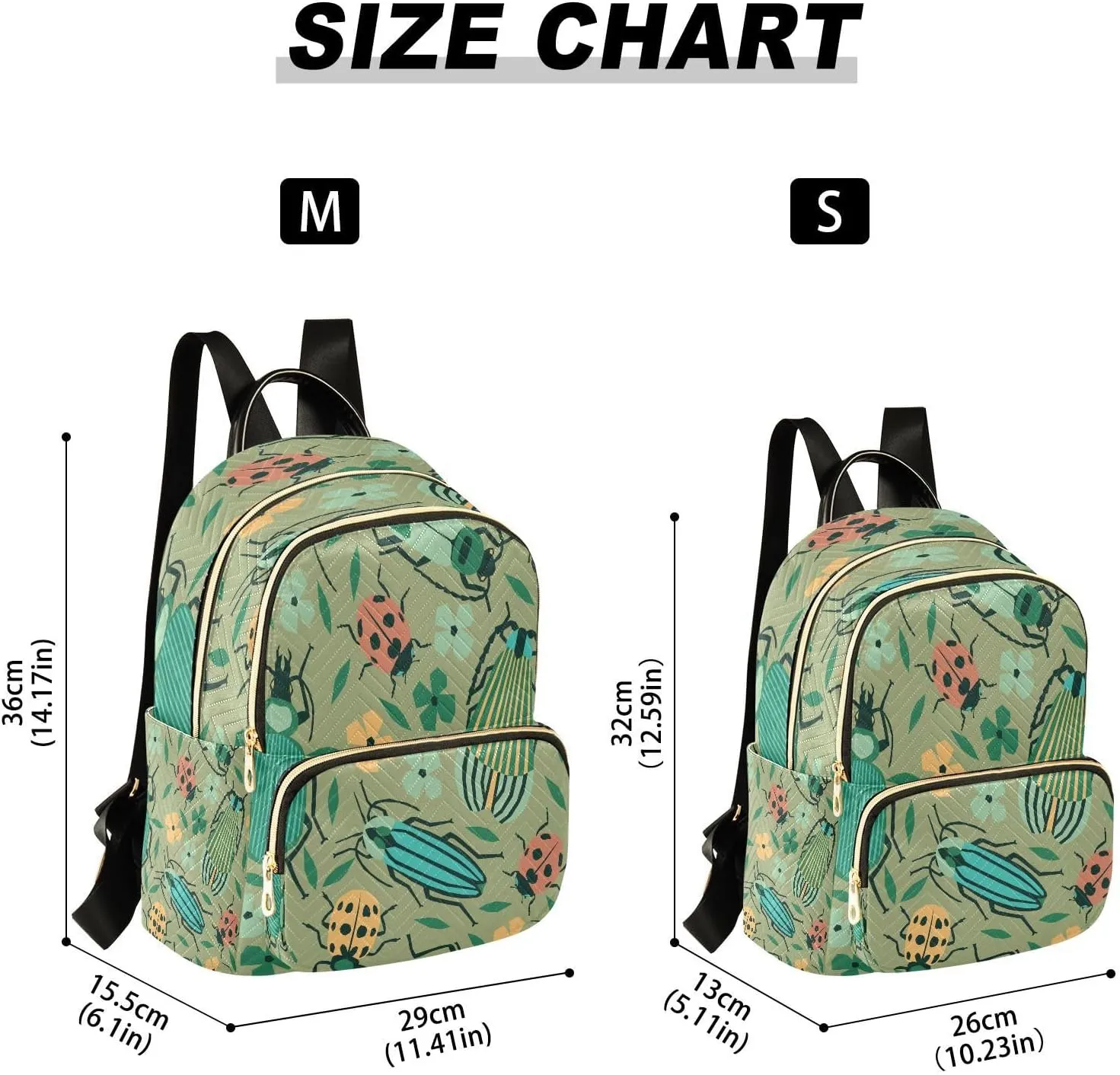 Exnundod Small Backpack for Women Beetles Bugs Summer Leaves Backpack Purse Travel Daypack Lightweight Backpack