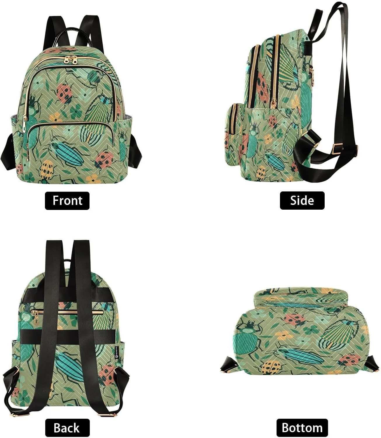 Exnundod Small Backpack for Women Beetles Bugs Summer Leaves Backpack Purse Travel Daypack Lightweight Backpack