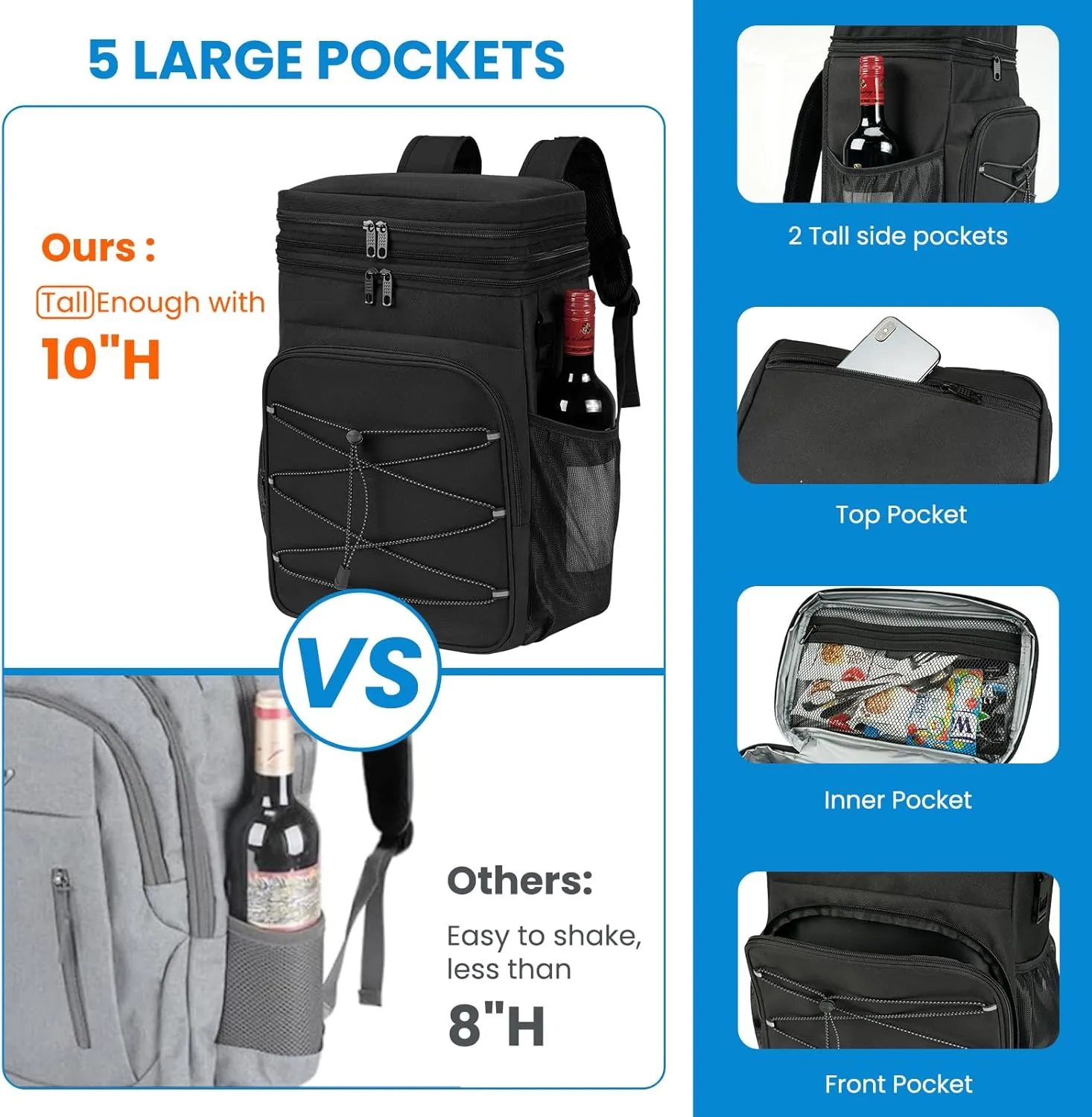 Expandable Backpack Coolers Insulated Leak Proof - 36/48 Cans Double Deck Cooler Backpack Waterproof - Soft Lightweight Portable Cooler Bag for Beach Picnic Camping Men and Women