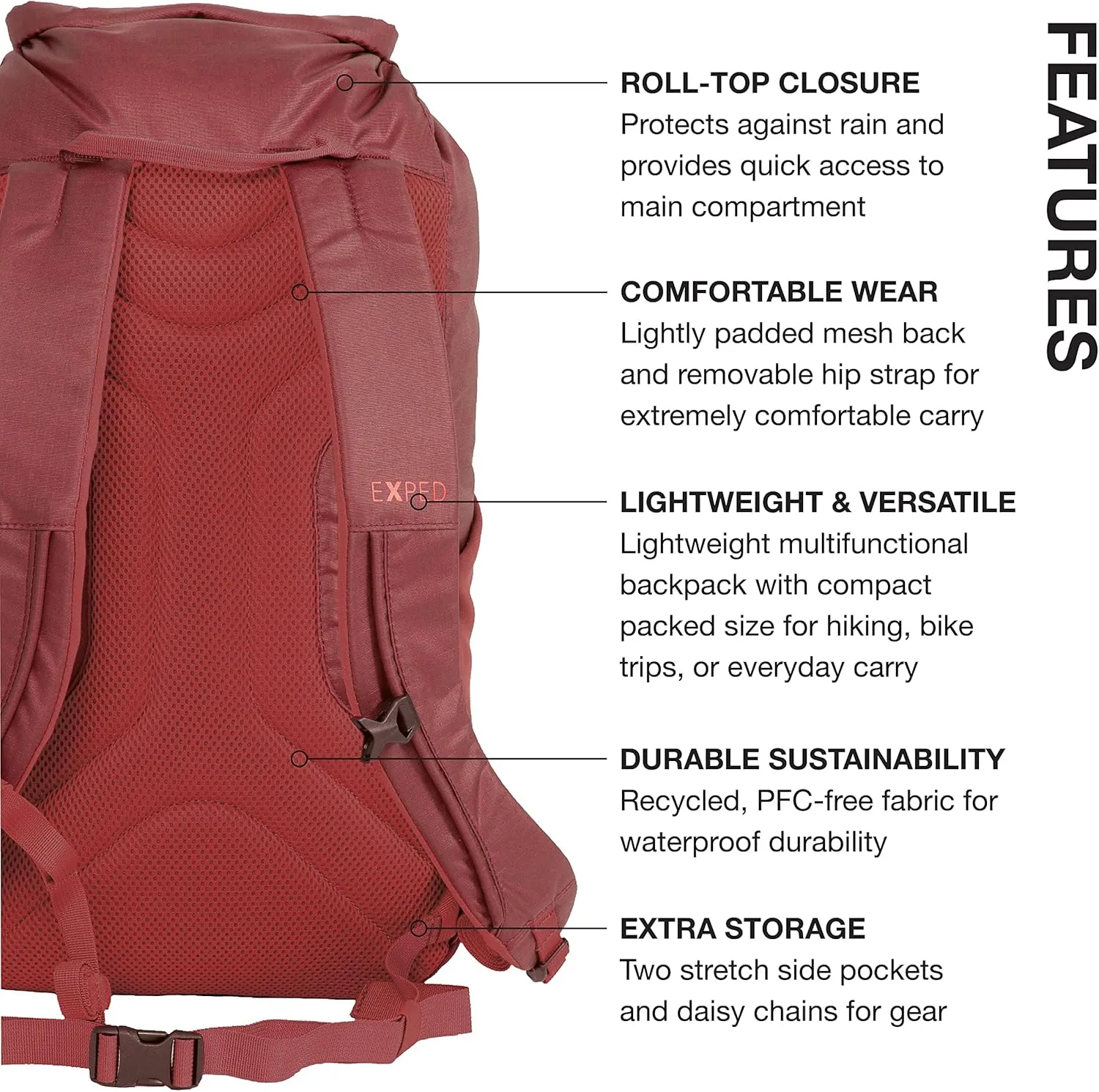 Exped Typhoon 15 | Lightweight Travel Hiking Backpack | Waterproof | Burgundy, 15L