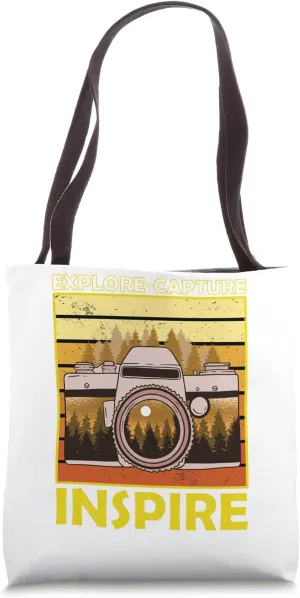 EXPLORE CAPTURE INSPIRE - PHOTOGRAPHY, CAMERA, ADVENTURE Tote Bag