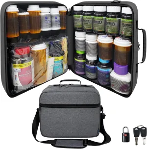 Extra-Large Padded Locking Pill Bottle Organizer, Medicine Bag, Case, Carrier for Medications, Vitamins, and Medical Supplies – Dark Gray (with TSA Approved Lock)