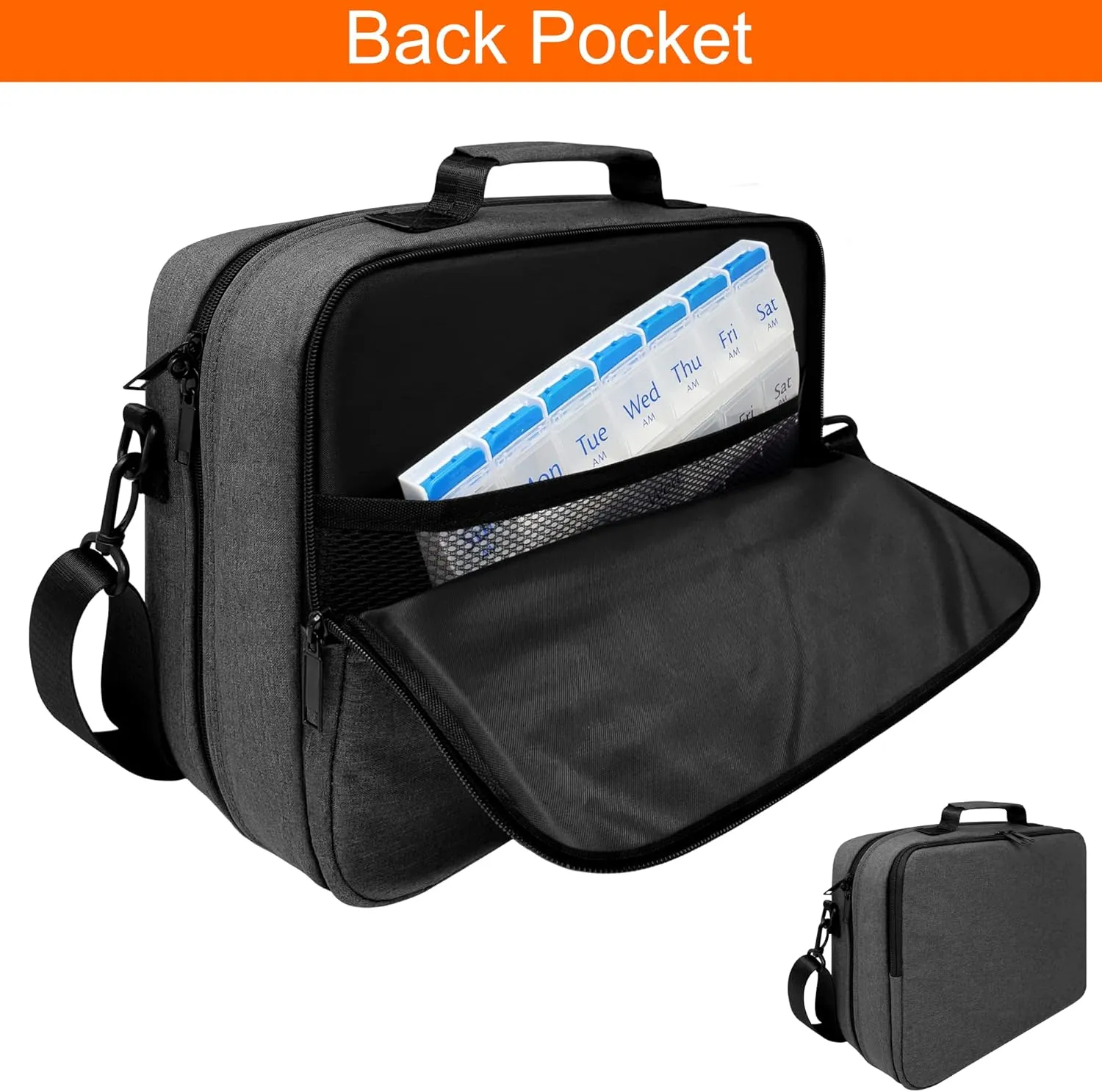 Extra-Large Padded Locking Pill Bottle Organizer, Medicine Bag, Case, Carrier for Medications, Vitamins, and Medical Supplies – Dark Gray (with TSA Approved Lock)