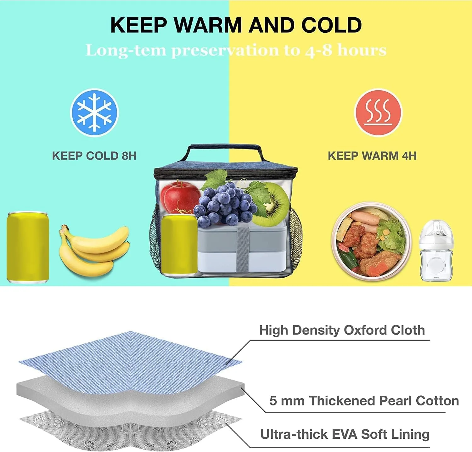 ExtraCharm Insulated Lunch Bag for Women/Men - Reusable Lunch Box for Office Picnic Hiking Beach - Leakproof Cooler Tote Bag Organizer with Adjustable Shoulder Strap for Adults-Black grey