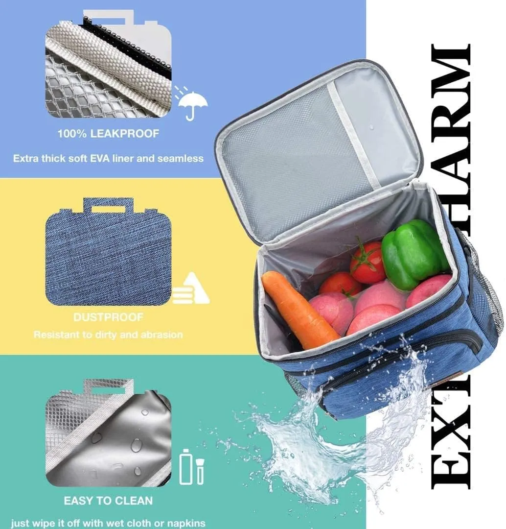 ExtraCharm Insulated Lunch Bag for Women/Men - Reusable Lunch Box for Office Picnic Hiking Beach - Leakproof Cooler Tote Bag Organizer with Adjustable Shoulder Strap for Adults-Black grey