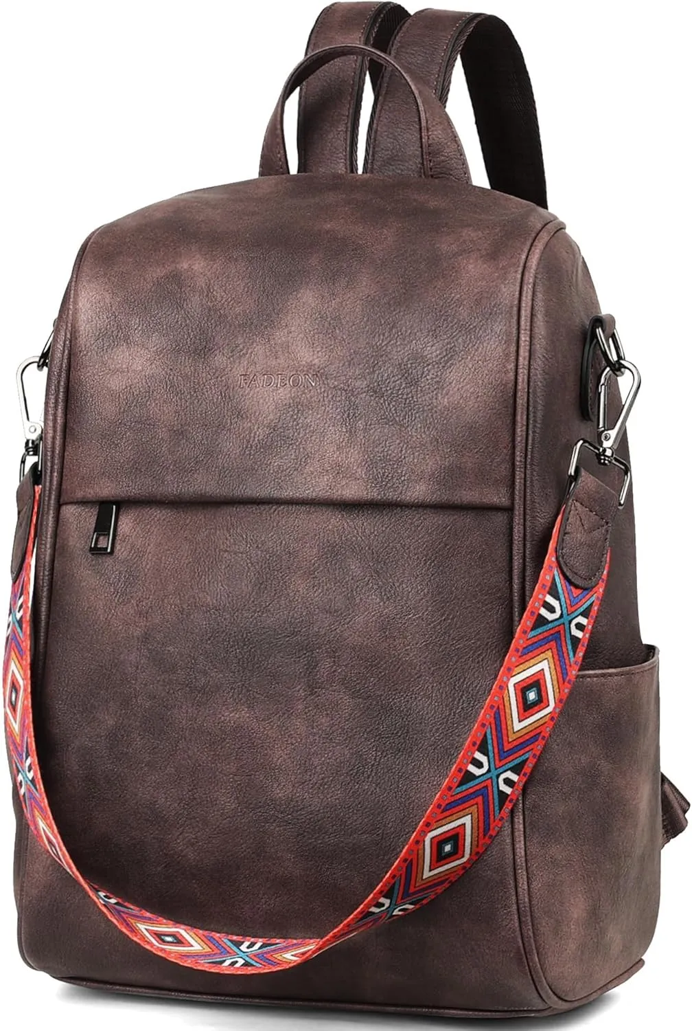 FADEON Anti Theft Backpack for Women Faux Leather Backpack Purse, Back Opening Small Backpack Fashion Work Bag Coffee Brown