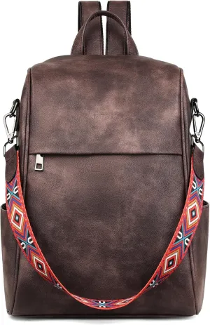 FADEON Anti Theft Backpack for Women Faux Leather Backpack Purse, Back Opening Small Backpack Fashion Work Bag Coffee Brown