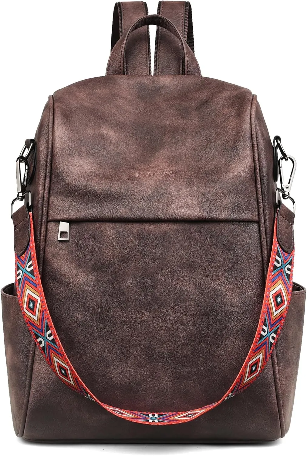 FADEON Anti Theft Backpack for Women Faux Leather Backpack Purse, Back Opening Small Backpack Fashion Work Bag Coffee Brown