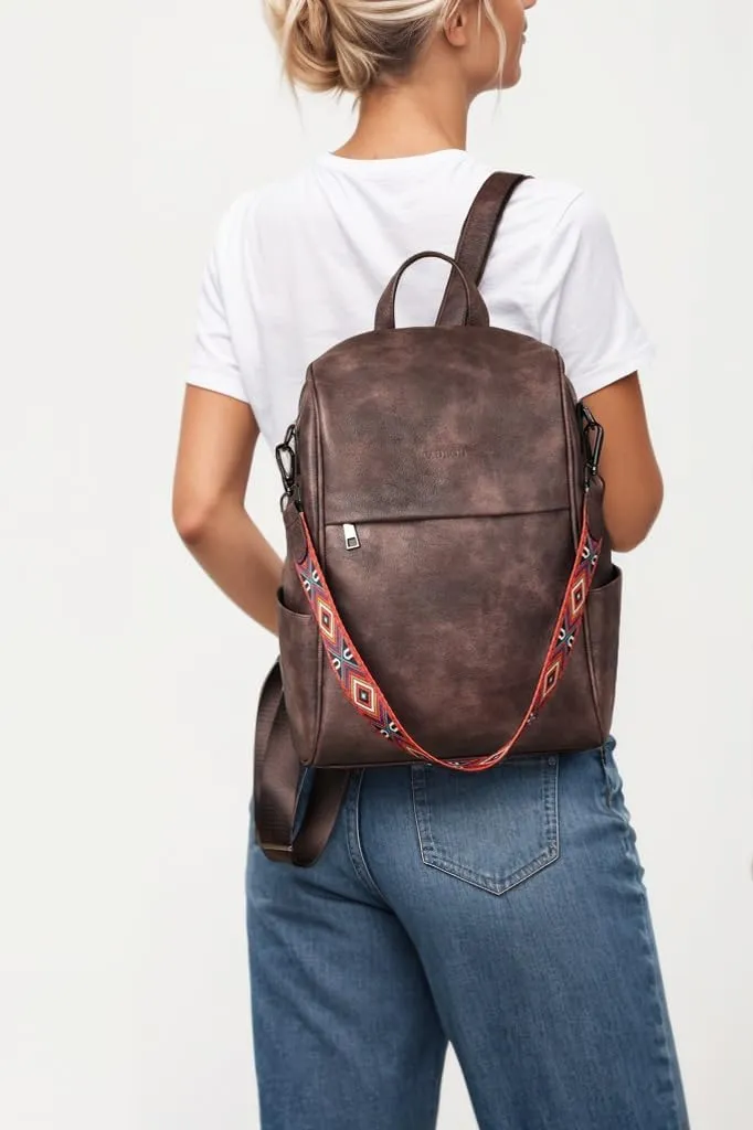 FADEON Anti Theft Backpack for Women Faux Leather Backpack Purse, Back Opening Small Backpack Fashion Work Bag Coffee Brown