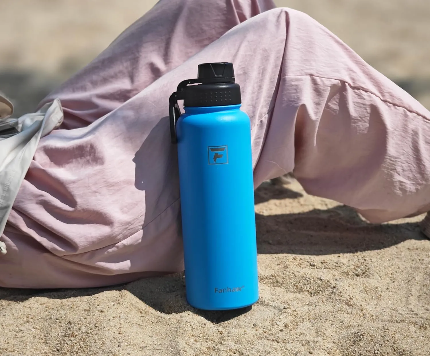 Fanhaw 40 oz Stainless Steel Insulated Water Bottle With 3 Lids (Straw, Spout and Carabiner Lid) - Double Walled Travel Thermal Canteen Mug (Red)