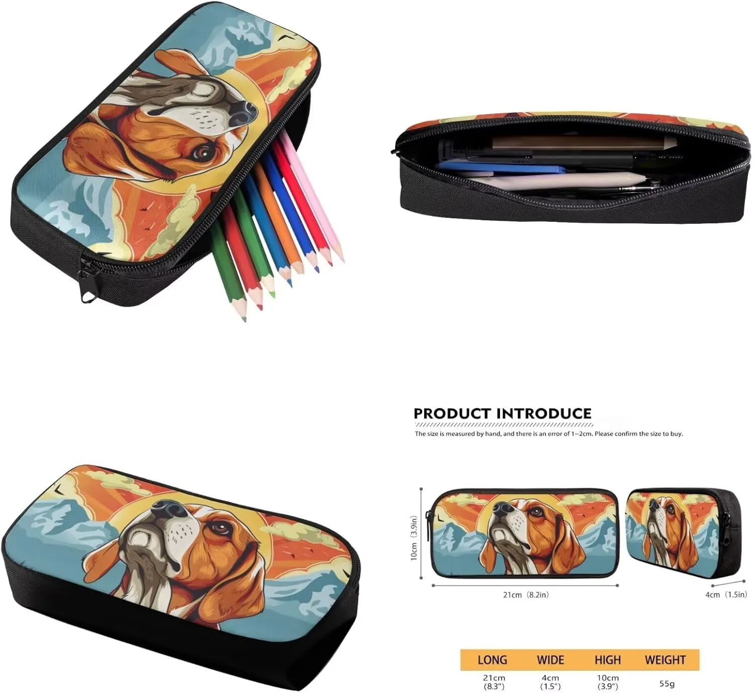 Fantastic Color Pepper Beagle Backpack for Girls Boys 17 Inch Bookbag with Insulated Lunch Bag Pencil Case Kids Cute Animal Print Backpack with Lunch Box Padded Back School Bag Orange