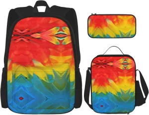 Fantastic Parrot Feather Print Versatile Adjustable Shoulder Fashion Backpack Lunch Bag Pencil Case Large Capacity