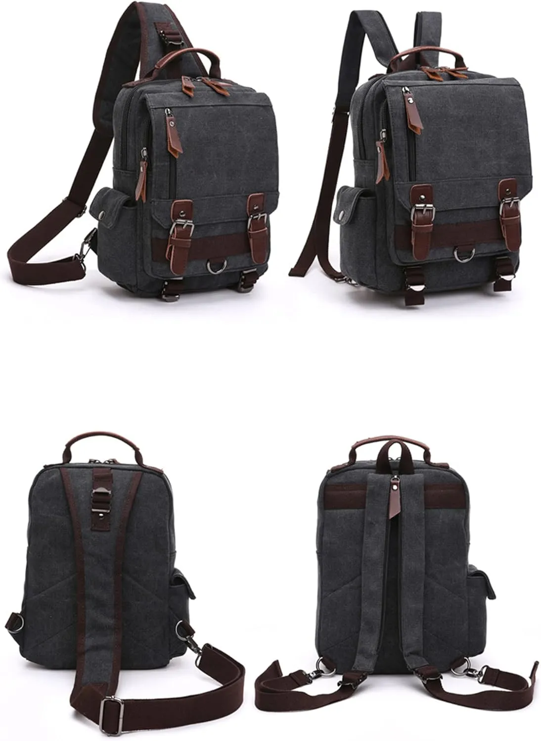 Fashion Canvas Outdoor Travel Crossbody Chest Bag Backpack Army green both shoulders