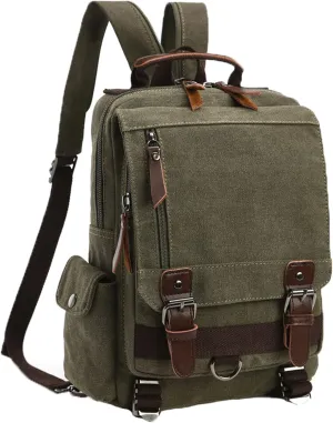 Fashion Canvas Outdoor Travel Crossbody Chest Bag Backpack Army green both shoulders