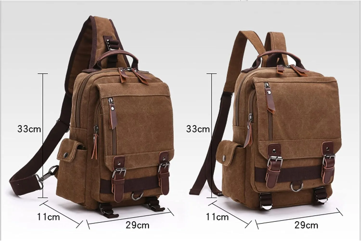 Fashion Canvas Outdoor Travel Crossbody Chest Bag Backpack Army green both shoulders